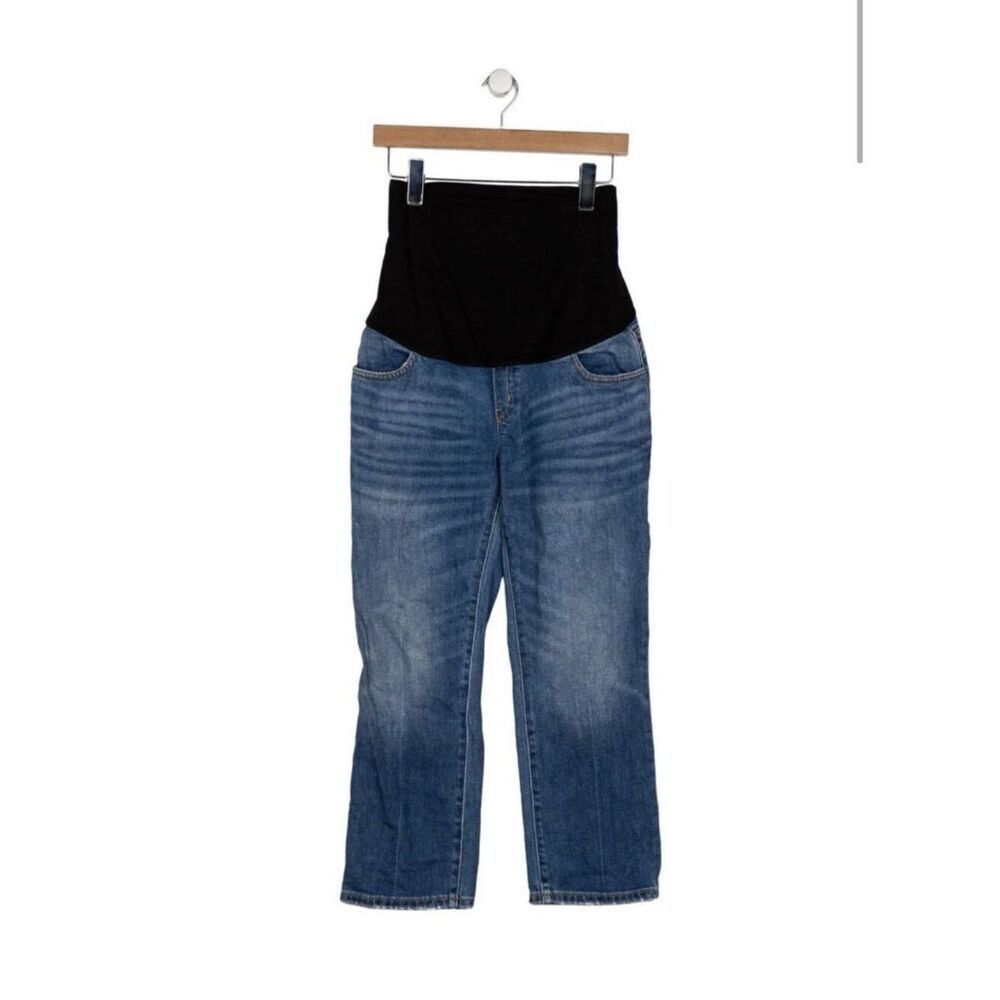 Hatch Authentic Blue Black Maternity Straight Leg Jeans Denim 26 Xs
